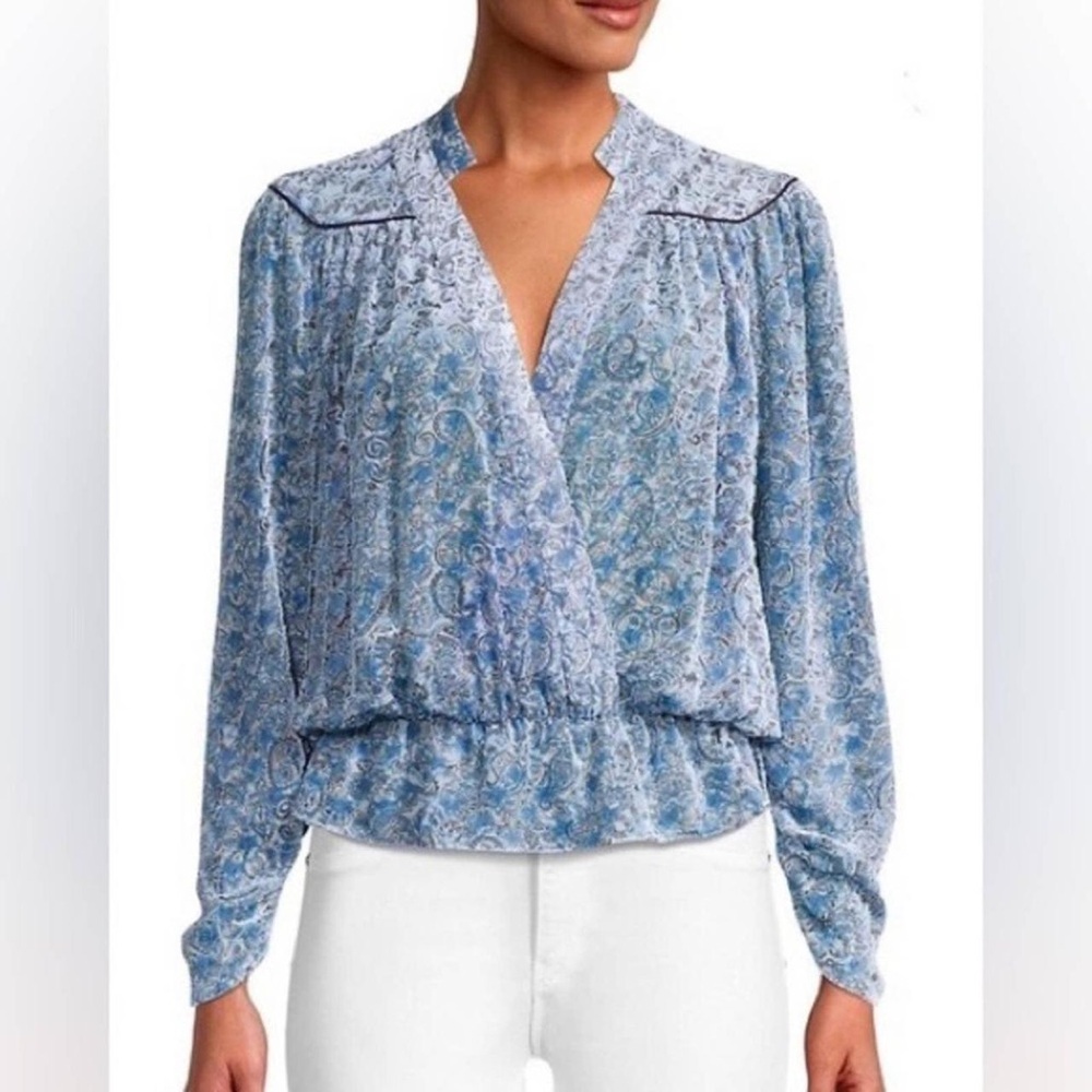 Zadig & Voltaire Tori Silk Velours Devore Blouse Blue Paisley